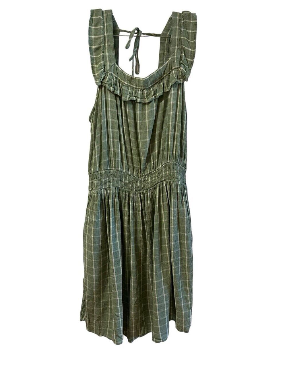 Maurices Green Plaid Dress Square Neck Sleeveless Stretchy Size L